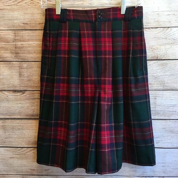 VINTAGE CASUAL CORNER PURE WOOL CULOTTES IN PLAID - Picture 1 of 8